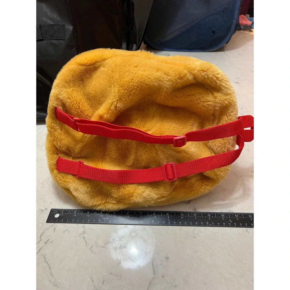 Disney Store Winnie the Pooh Plush Backpack Faux Fur‎ Yellow Red Straps RN84167